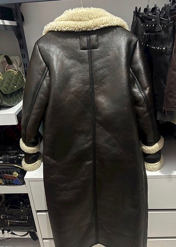 Bershka Kahverengi Kadın Deri Kürklü Biker Kaban - Görsel 3