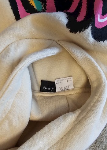 5 Yaş Beden ten rengi Renk Kız Çocuk Beyaz Kapüşonlu Mickey Baskılı Sweatshirt Elbise