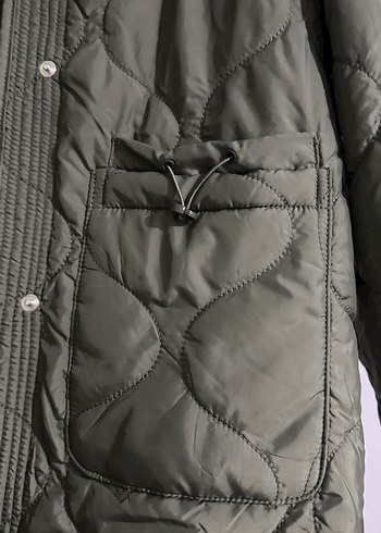 Düğmeli Haki Kadın Midi Mont - Görsel 5