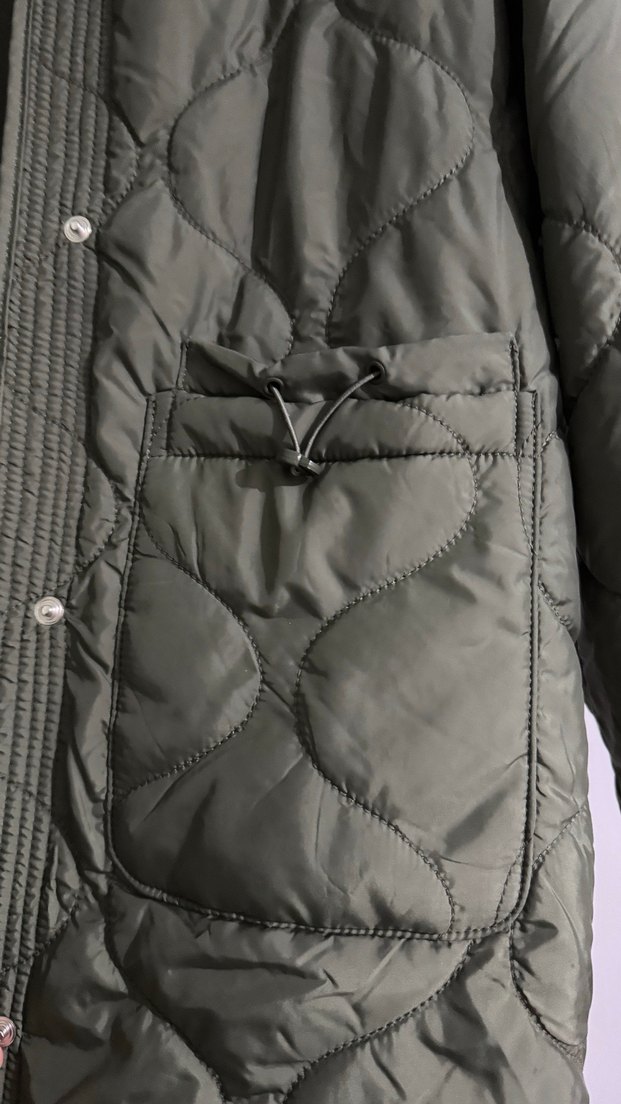 Düğmeli Haki Kadın Midi Mont - Görsel 5