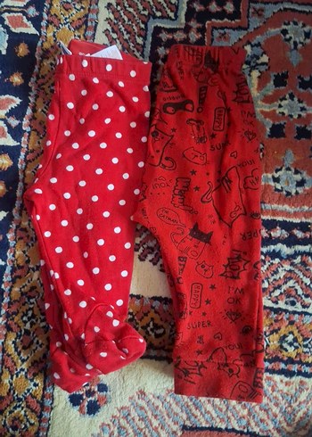 Kız Çocuk Kırmızı Desenli Tayt Seti - Görsel 2