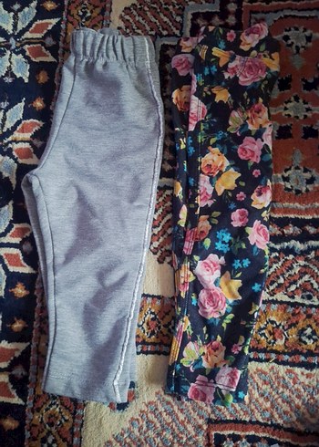 Kız Çocuk Gri ve Çiçek Desenli Rahat Tayt - Görsel 2