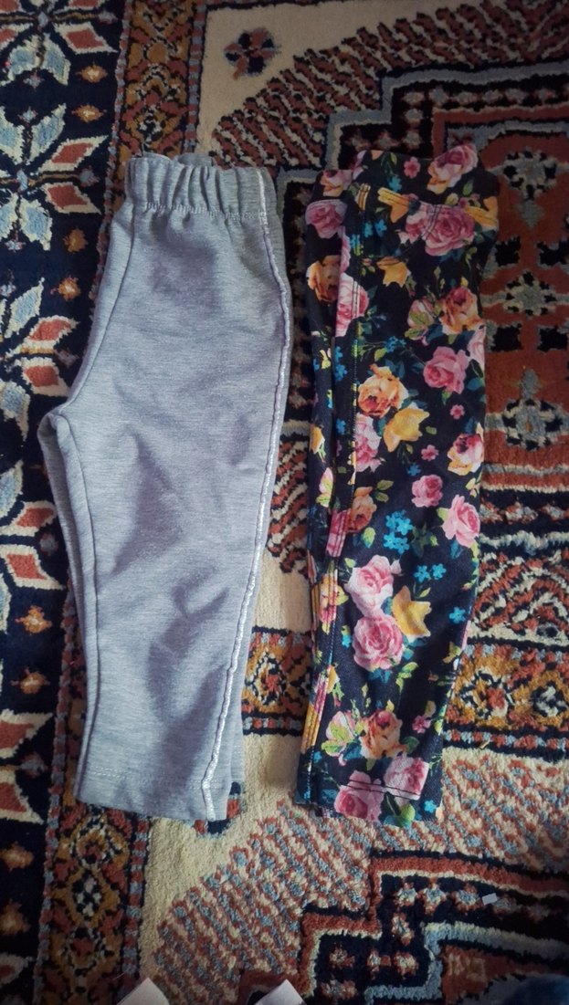 Kız Çocuk Gri ve Çiçek Desenli Rahat Tayt - Görsel 2