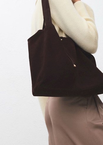 Kahverengi Süet Kadın Omuz Çantası - Görsel 2