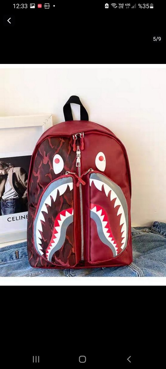 hiphop shark desenli sırt Çantası - Görsel 3