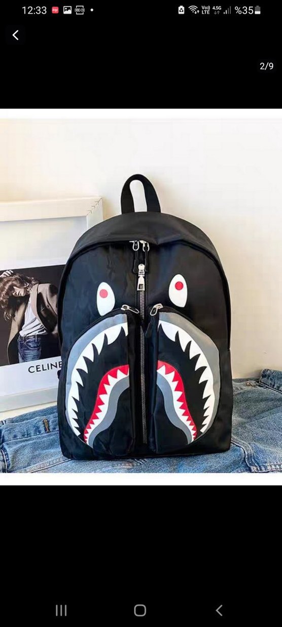 hiphop shark desenli sırt Çantası - Görsel 2