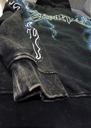 Siyah Baskılı Erkek Kısa Kollu Oversize Sweatshirt - Görsel 8