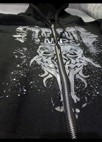 Fermuarlı Kapüşonlu Siyah Gotik Sweatshirt - Görsel 3