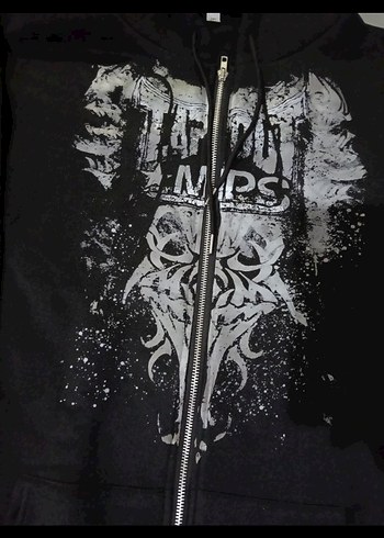 Fermuarlı Kapüşonlu Siyah Gotik Sweatshirt - Görsel 2