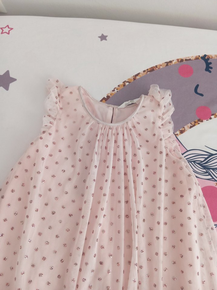 Pembe Nakışlı Fırfırlı Kız Elbisesi - Görsel 2