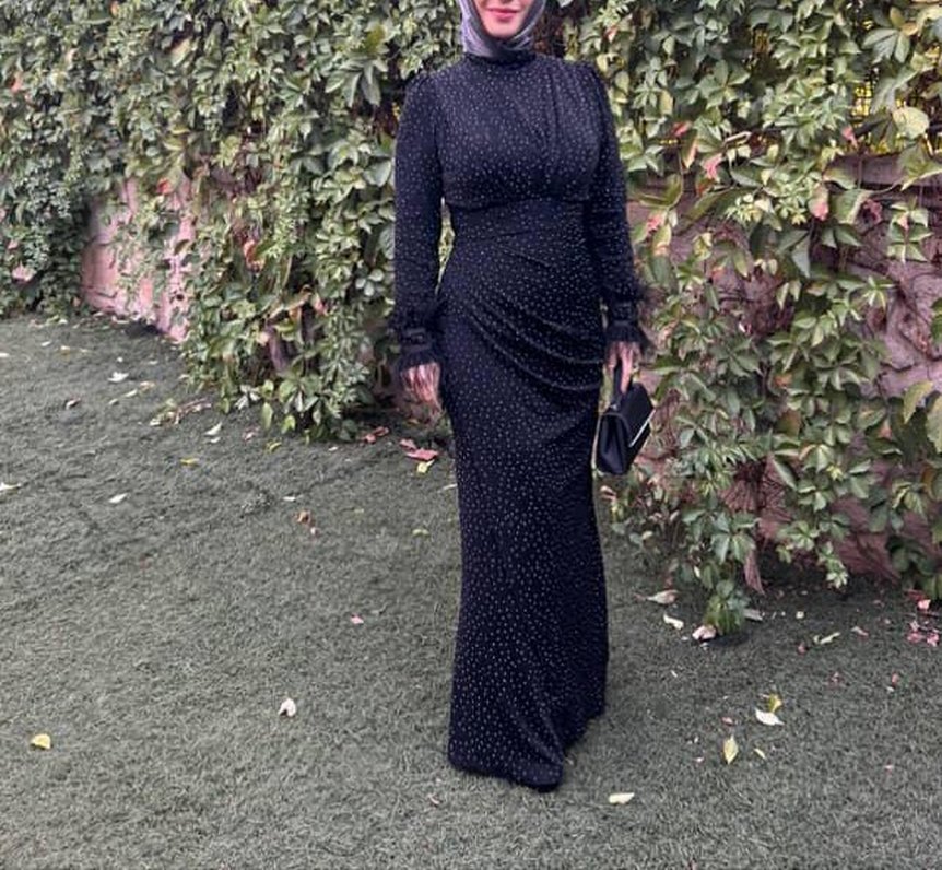 Uzun Siyah Yılan Desenli Drapeli Abiye Elbise - Görsel 3