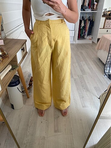 Zara bol paça yüksek bel keten pantolon