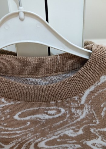 Bej Bağlama Desenli Örgü Kadın Kazak - Görsel 3