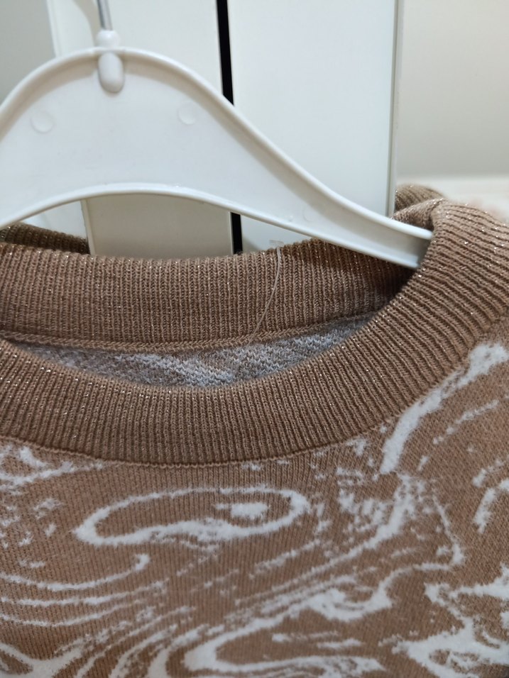 Bej Bağlama Desenli Örgü Kadın Kazak - Görsel 3