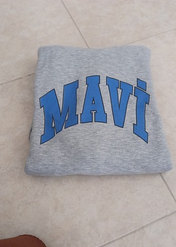 Diğer Gri Kapüşonlu Kadın Sweatshirt Mavi Baskılı