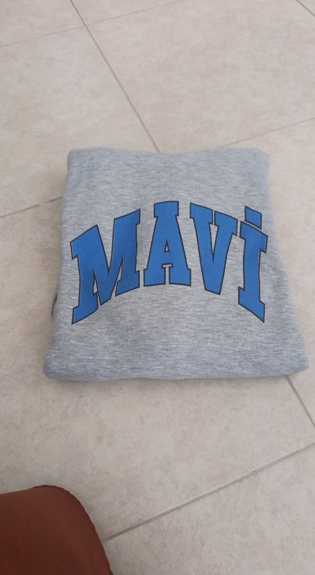 Gri Kapüşonlu Kadın Sweatshirt Mavi Baskılı - Görsel 2