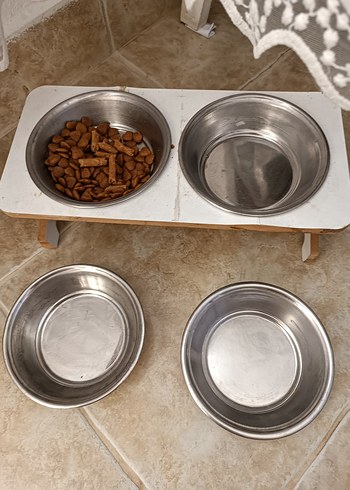 Paslanmaz Çelik Kedi Mama ve Su Kabı Seti