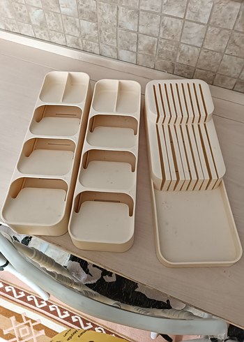 Bej Çok Bölmeli Çatal Kaşık bıçak düzenleyici - Görsel 5