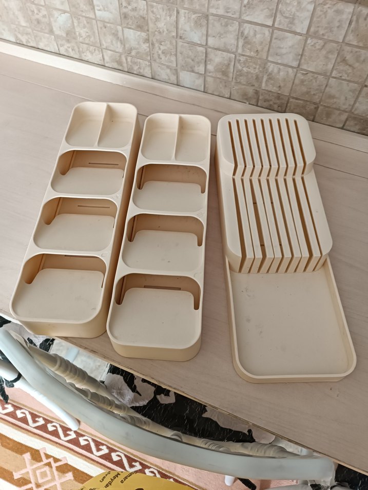 Bej Çok Bölmeli Çatal Kaşık bıçak düzenleyici - Görsel 5