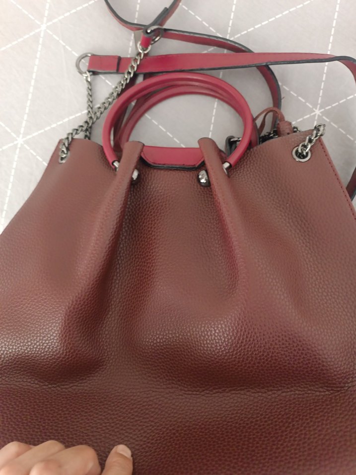 Bordo Deri Püsküllü Kadın Çanta - Görsel 4