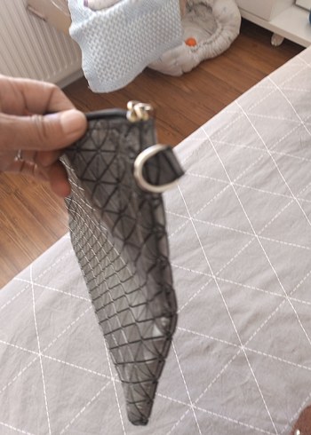 Gri Minimalist Baskılı Fermuarlı Kadın Portföy Çanta - Görsel 5