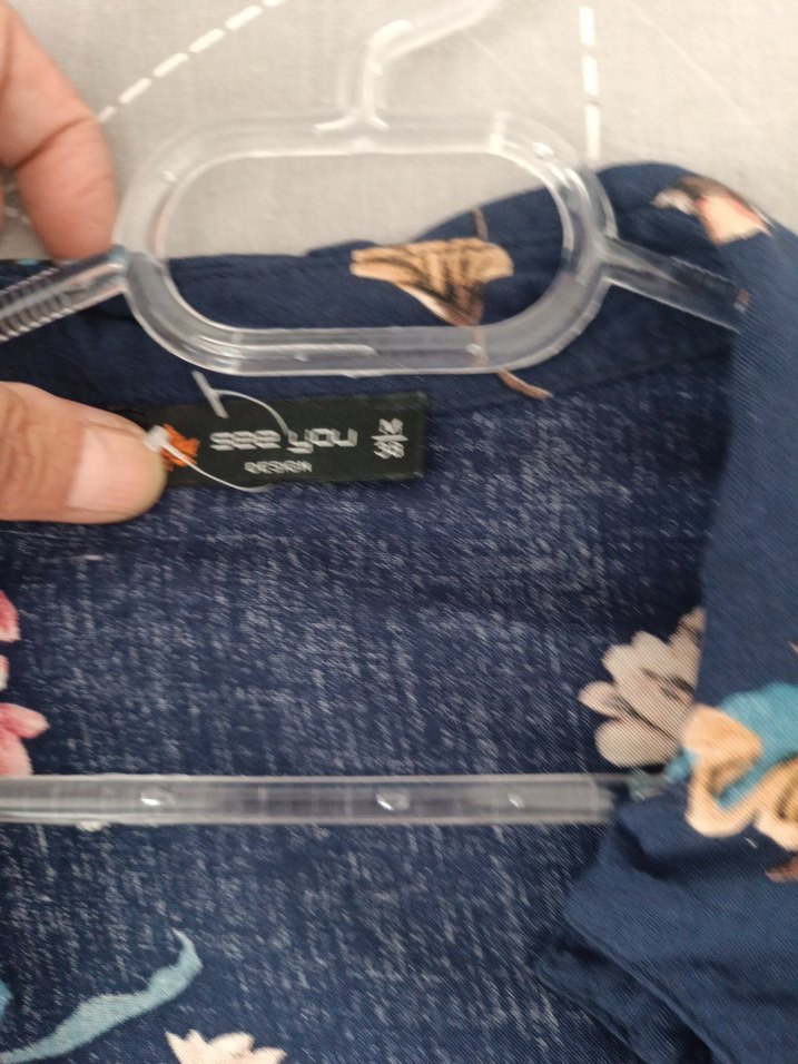 Lacivert Bohem Uzun Kollu Elbise - Görsel 4