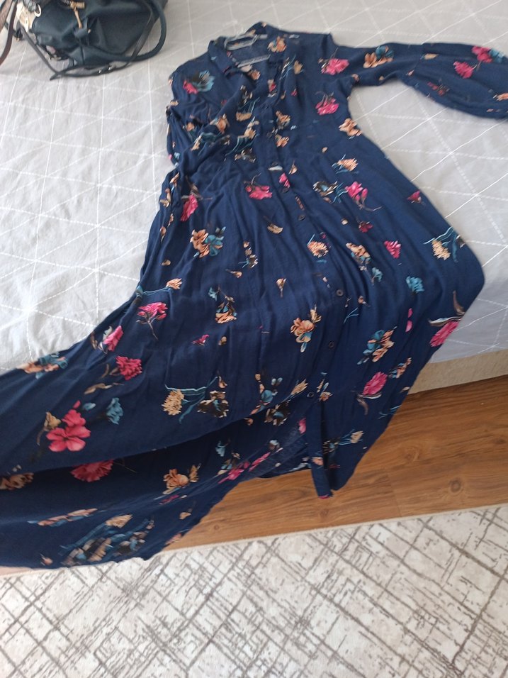 Lacivert Bohem Uzun Kollu Elbise - Görsel 2