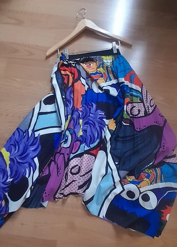 Renkli Baskılı Pilili Uzun Etek - Görsel 2