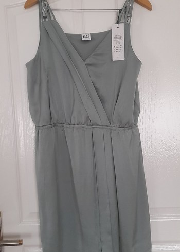 Su YesiliV Yaka Saten Elbise - Görsel 2