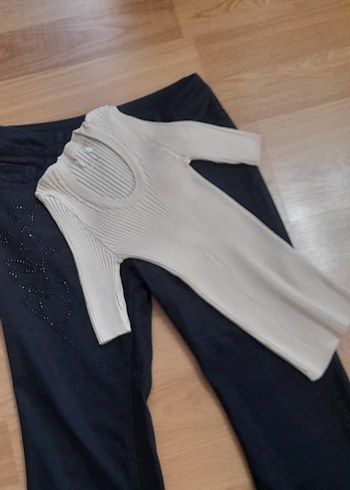 Siyah İşlemeli ve Payetli Midi Kadın Kot Pantolon - Görsel 3