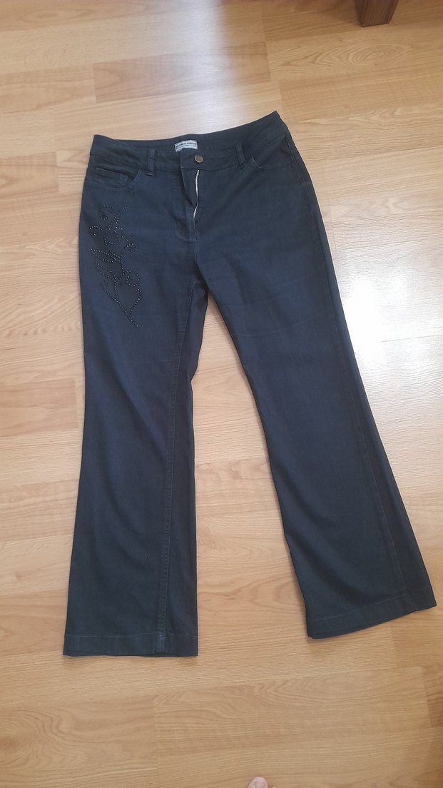 Siyah İşlemeli ve Payetli Midi Kadın Kot Pantolon - Görsel 2