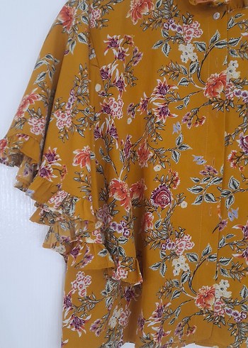 Sarı Çiçek Desenli Volanlı Bohem Bluz - Görsel 2