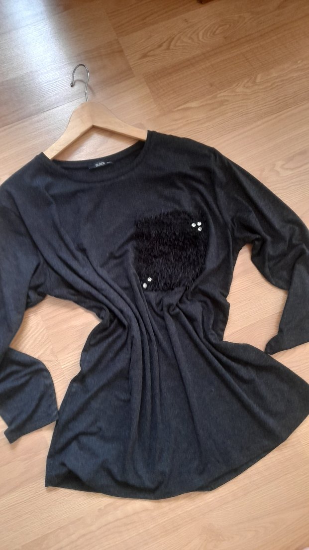 Siyah Kürklü Cepli Uzun Kollu Triko Kazak - Görsel 4