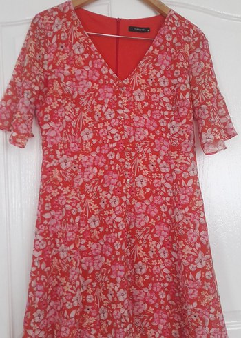 Bohem V Yaka Renkli Midi Elbise - Görsel 2