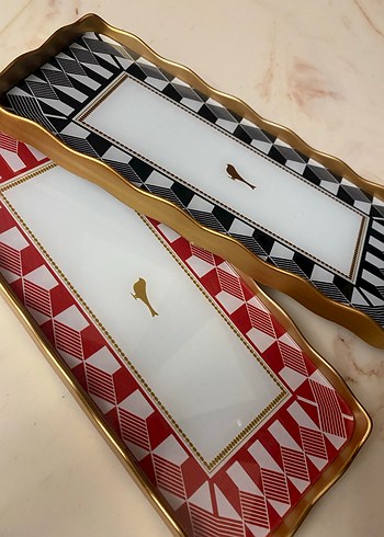 Kırmızı Siyah Yeşil kahve sunum tepsi oval kare bulunmakta - Görsel 3