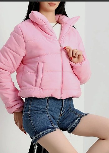 Pembe Mini Kadın Kışlık Mont