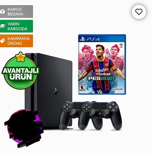 Ps4 Slim 500 gb + 2 kol+ pes 2021 oyun