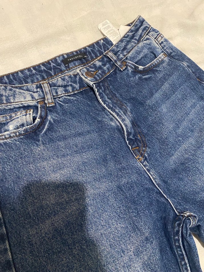 Lacivert Bol Kesim Midi Kadın Kot Pantolon - Görsel 2