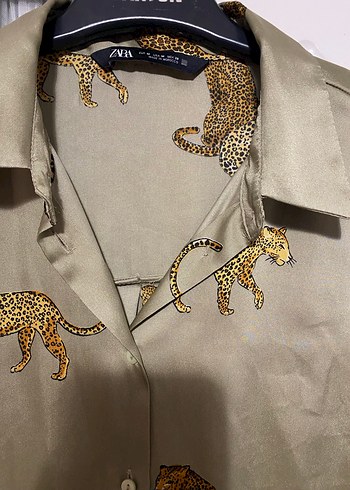 Düğmeli Leopar Desenli Kadın Gömlek - Görsel 2