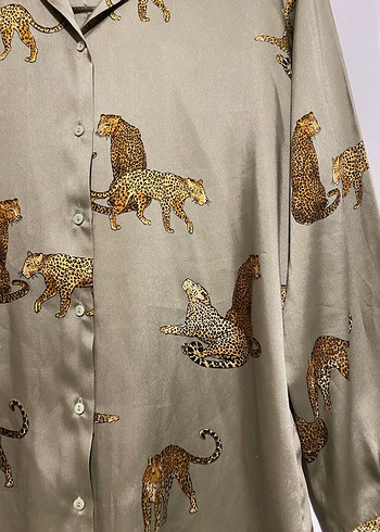 Düğmeli Leopar Desenli Kadın Gömlek - Görsel 3