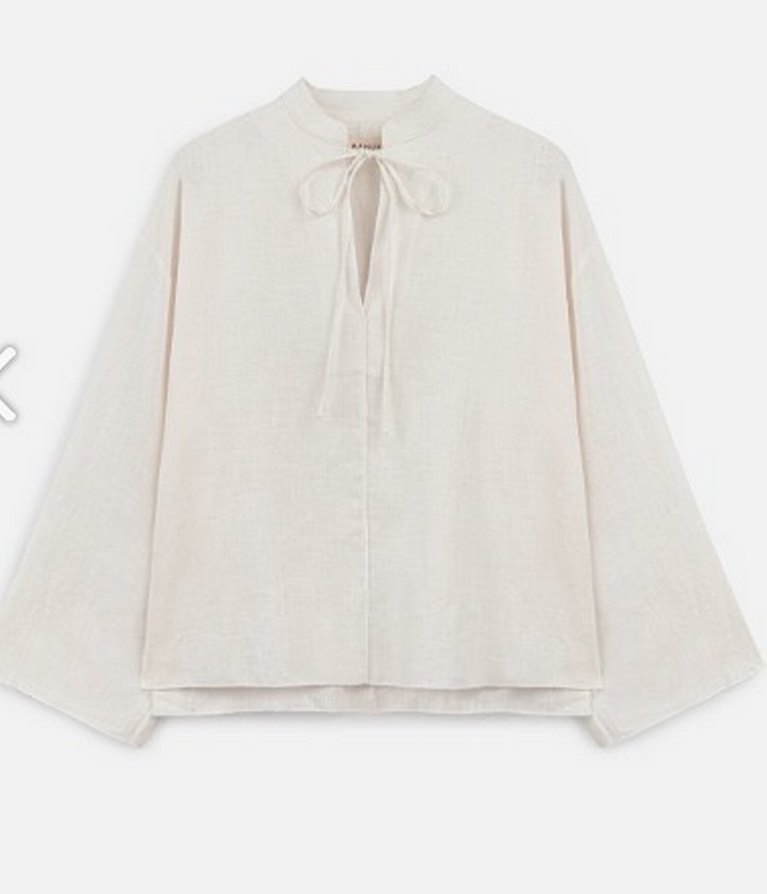 Manuka vanilya renk V Yaka Bej Keten Kadın Gömlek - Görsel 2