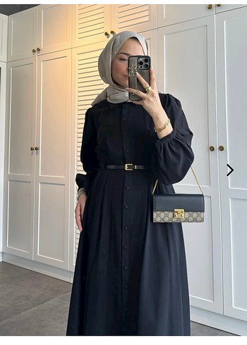 Siyah Kemerli Uzun Kollu Uzun Elbise - Görsel 2