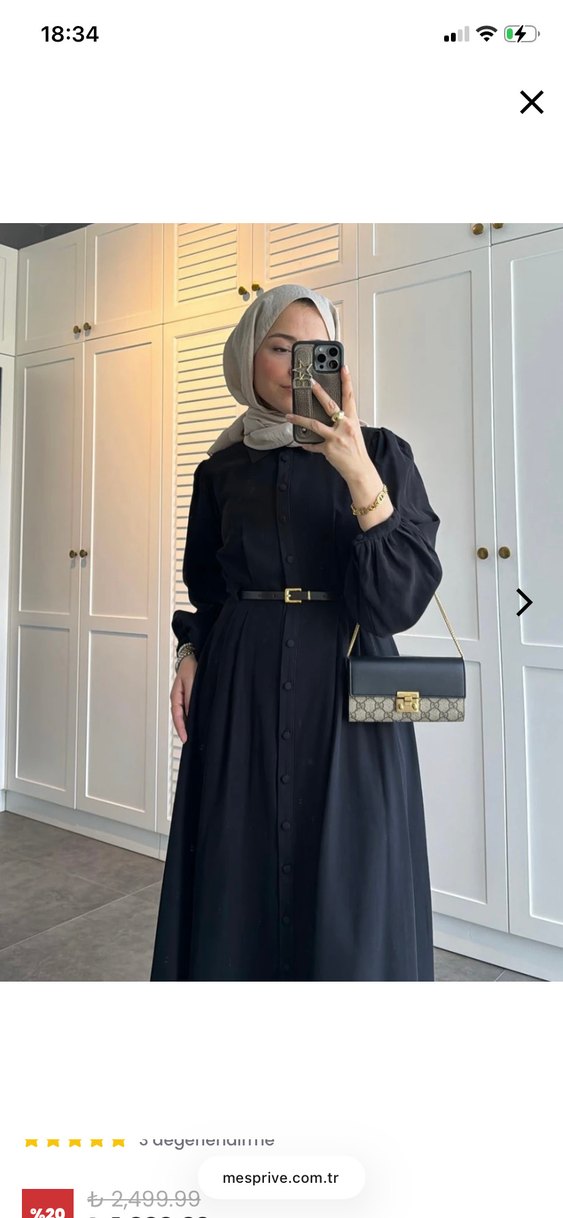 Siyah Kemerli Uzun Kollu Uzun Elbise - Görsel 2