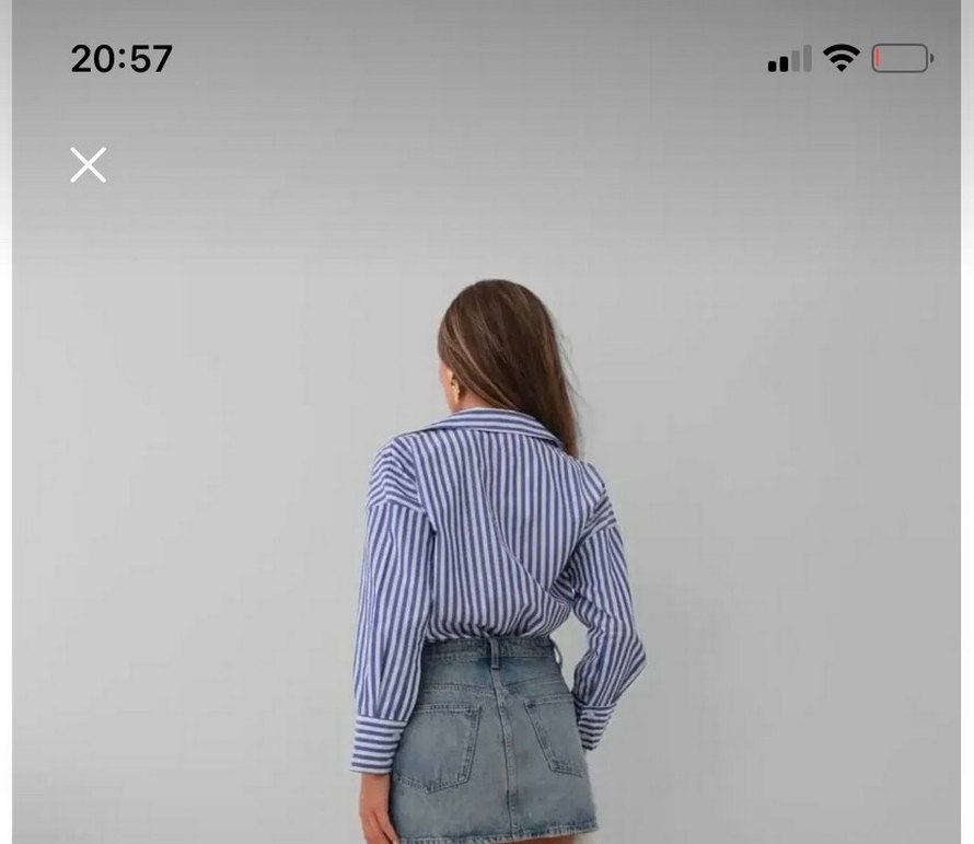 Çizgili V Yaka Gri Mavi Gömlek - Görsel 4