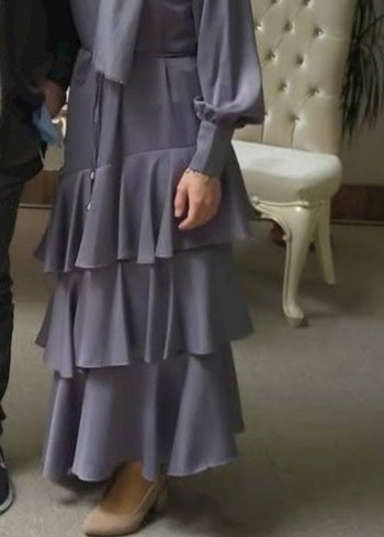 Gri Uzun Kollu Fırfırlı Kadın Elbise - Görsel 2