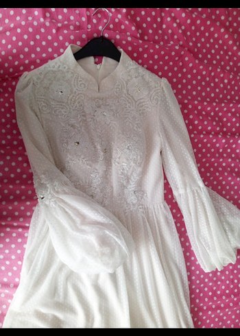 Kadın Beyaz Bohem Dantel İşlemeli Uzun Elbise - Görsel 2