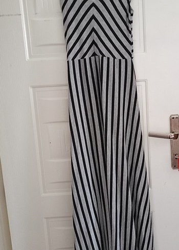 Çizgili Uzun Gri Elbise - Görsel 2