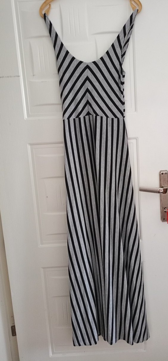 Çizgili Uzun Gri Elbise - Görsel 2