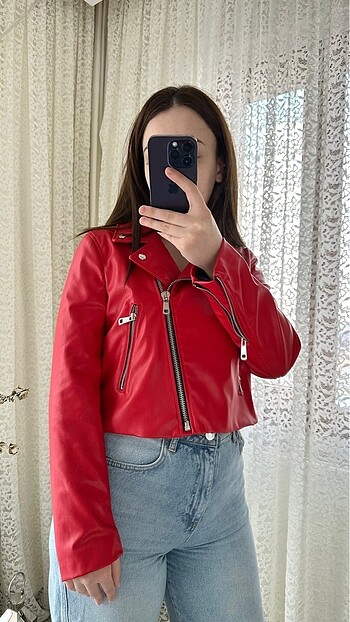 l Beden kırmızı Renk Zara crop ceket