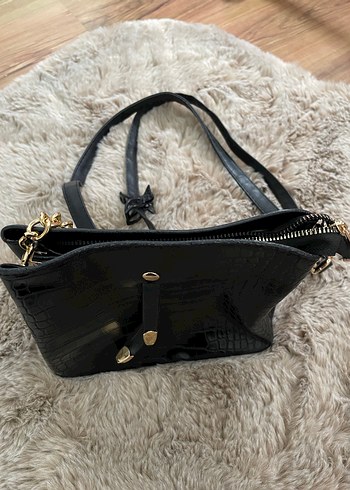 Siyah Yılan Desenli Deri Kadın Çanta - Görsel 3